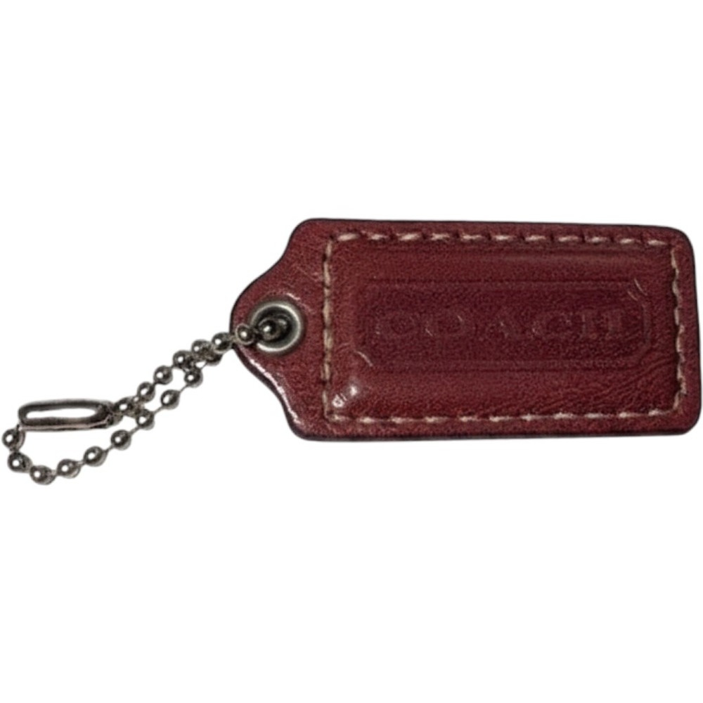 Coach Burgundy Leather Hangtag Replacement Bag Charm Silver Ball Chain Glossy